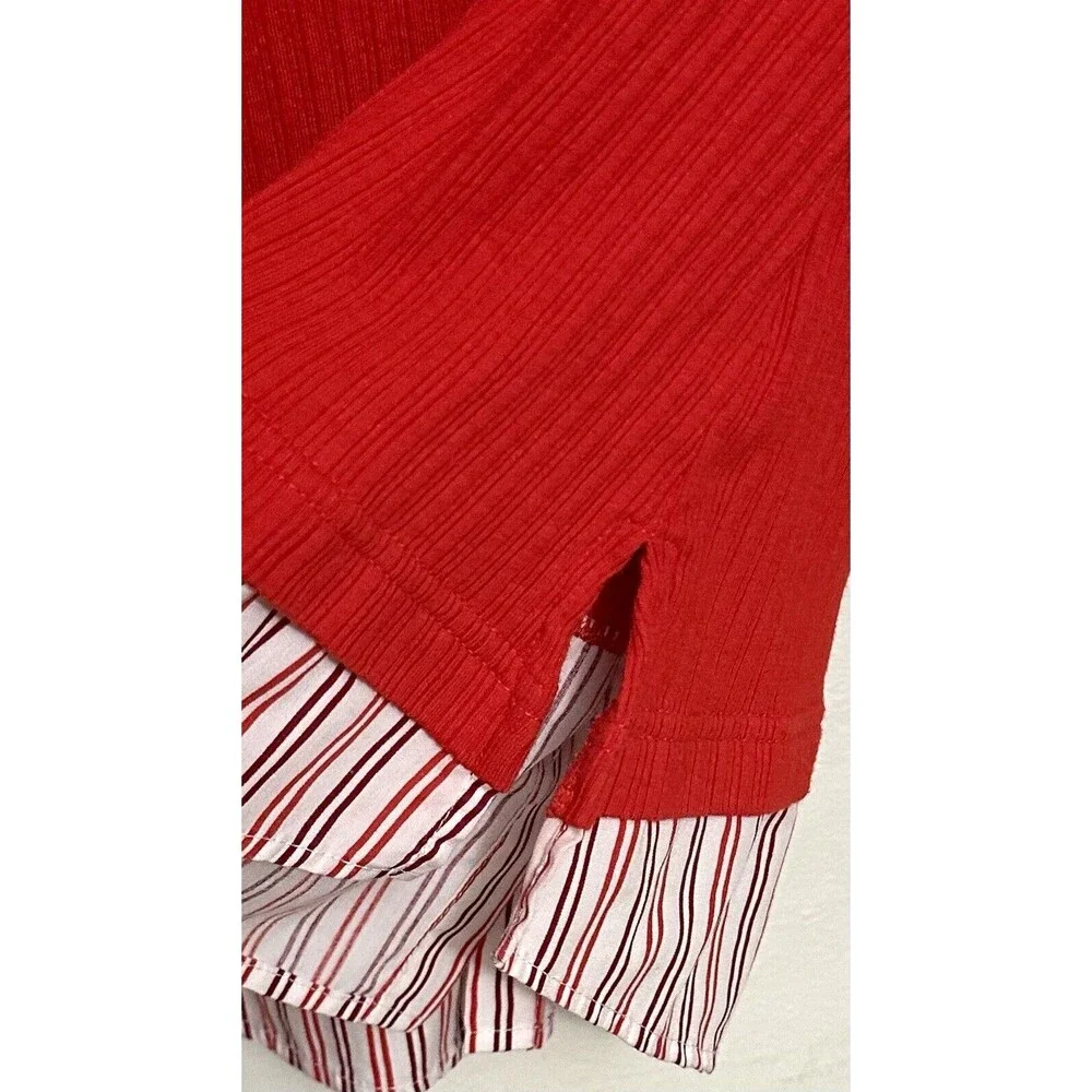 Angels Red Striped Collared Business Casual Shirt Blouse Top 3X